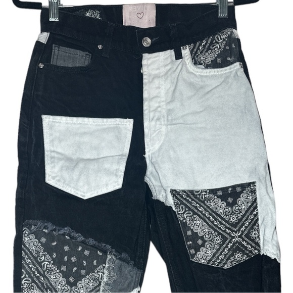 Revice Denim Matchmaker Double Up Black Bandana Patchwork Jeans Size 25 - Picture 3 of 13